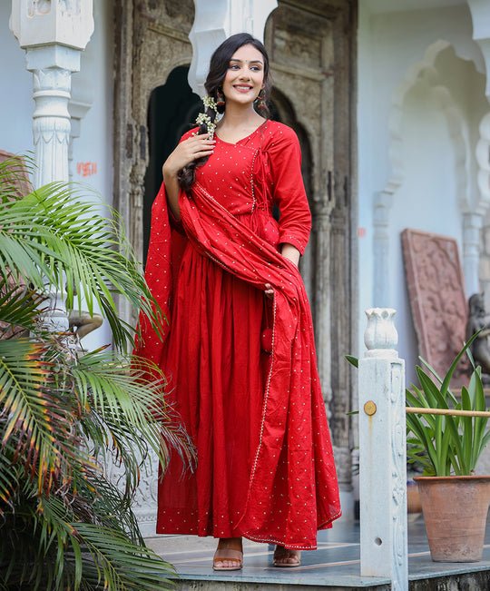 Red Zari Emroidery Dupatta Suit Set - DWEEP SARA