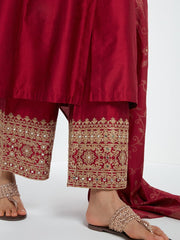 Rich Maroon Embroidered Silk Viscose Banarsi Suit Set - DWEEP SARA