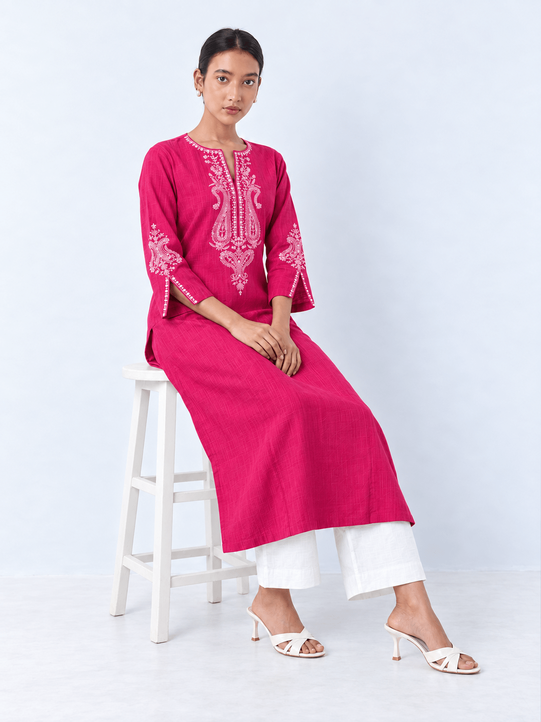Rose Pink Embroidered A-Line Kurta - DWEEP SARA