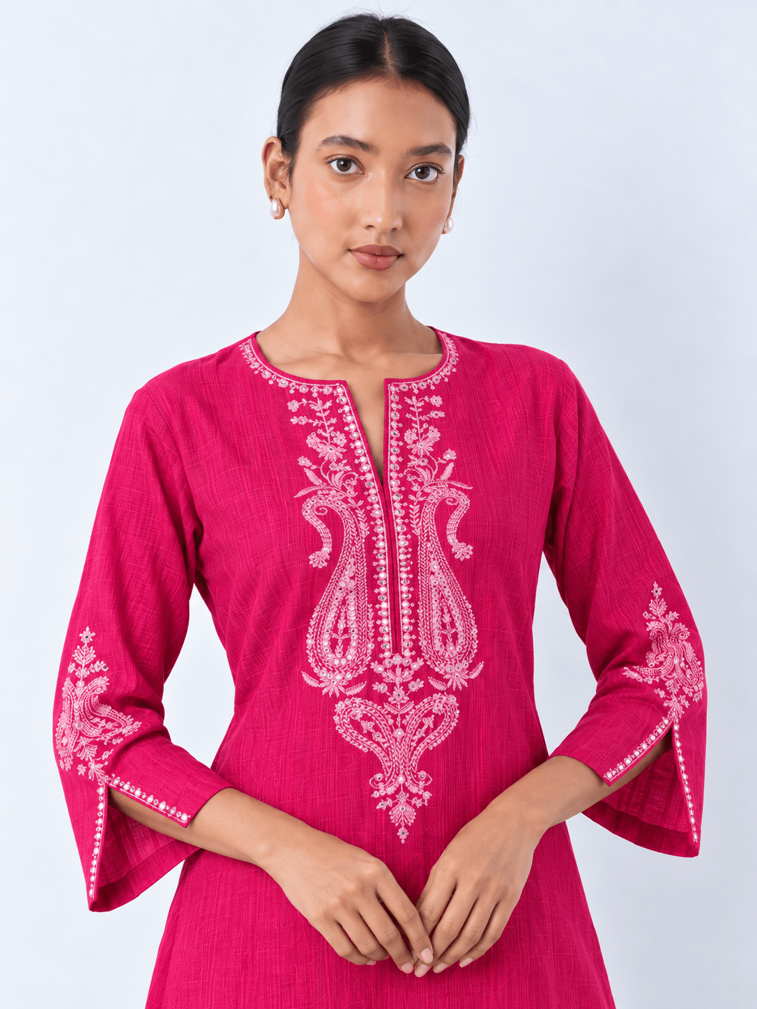 Rose Pink Embroidered A-Line Kurta - DWEEP SARA