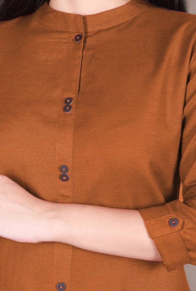 Rust Solid Cotton Kurta With Pockets - DWEEP SARA