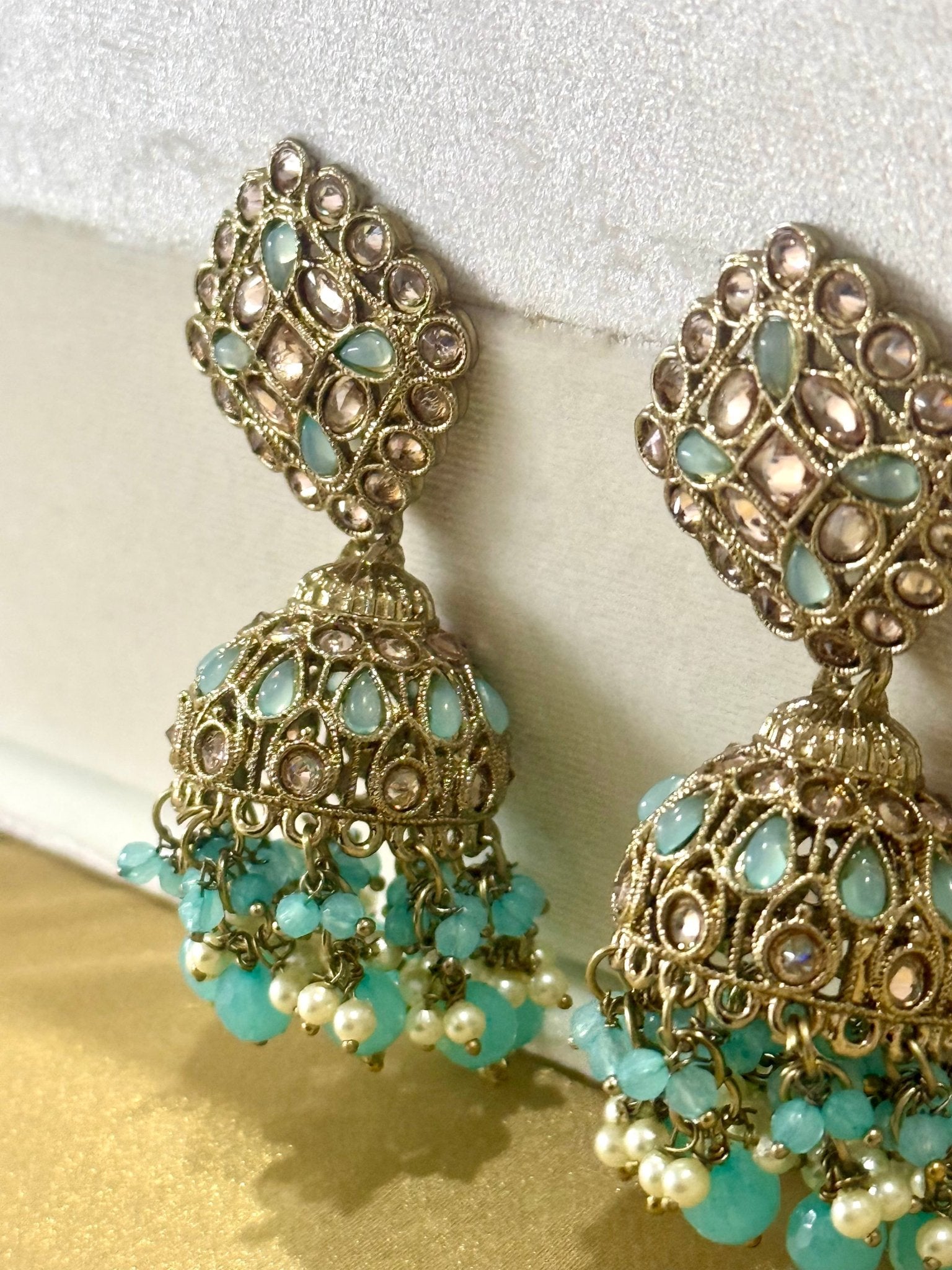 Sea Green Kundan Jhumki Earrings - DWEEP SARA