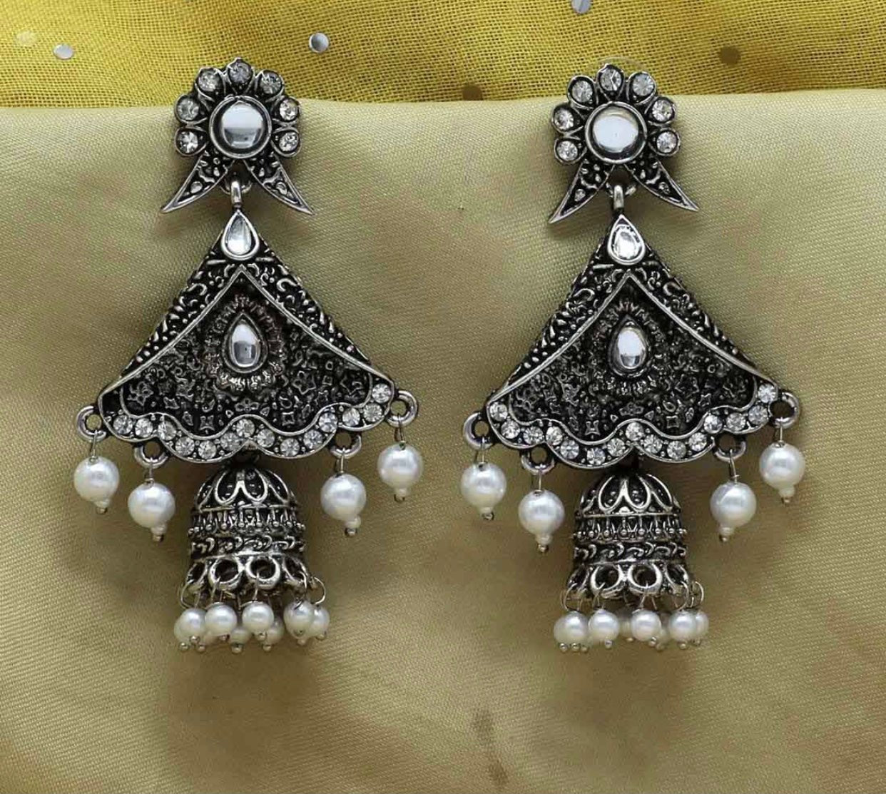 Silver color glass stone Oxidized earring - DWEEP SARA