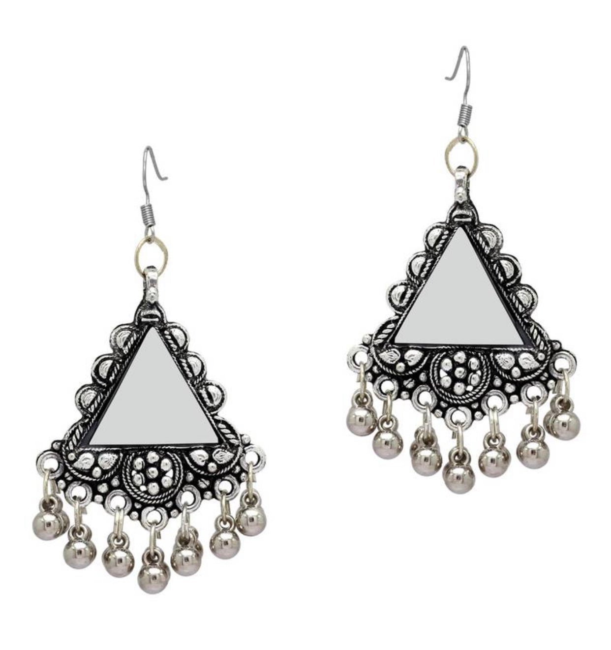 Silver Mirror Work Oxidized Earrings - DWEEP SARA