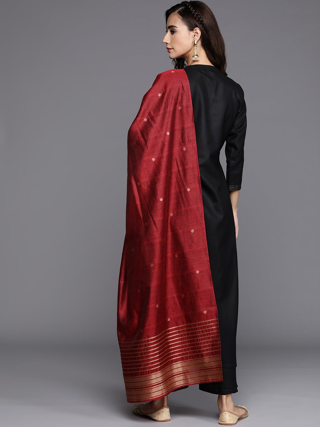 Solid Black Cotton Suit Chanderi Silk Duppatta Set - DWEEP SARA