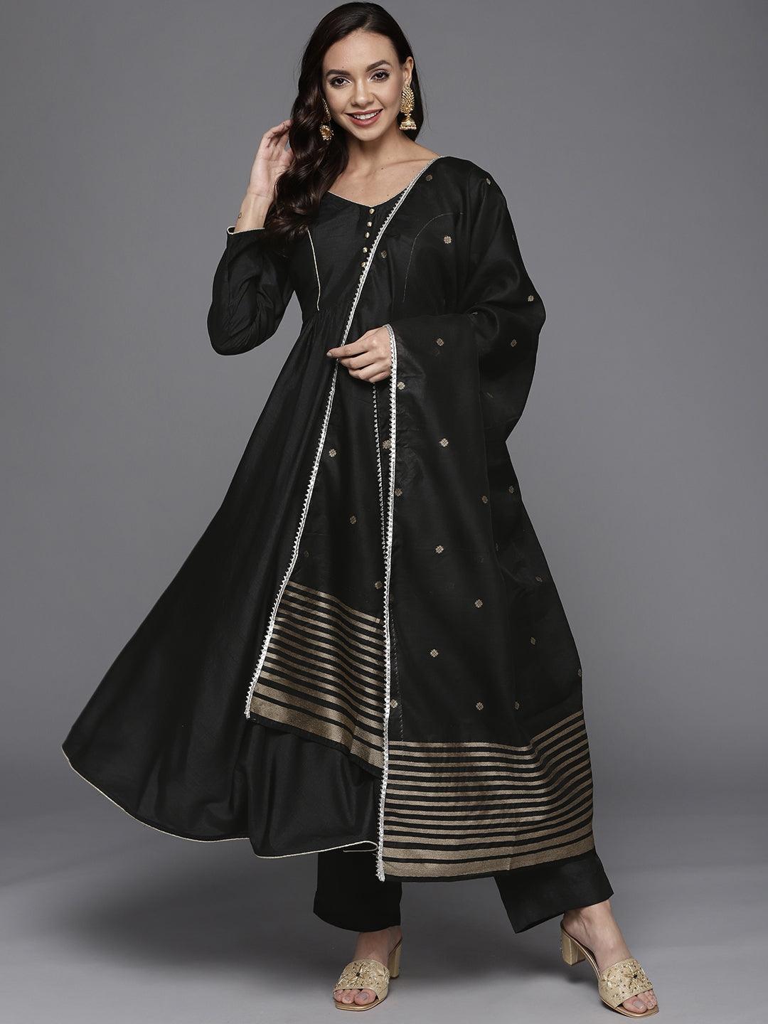 Solid Black Silk Blend Suit Set - DWEEP SARA