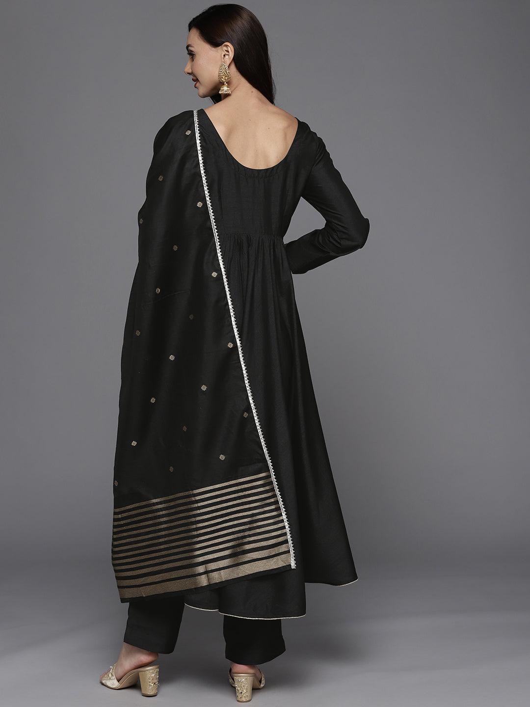 Solid Black Silk Blend Suit Set - DWEEP SARA