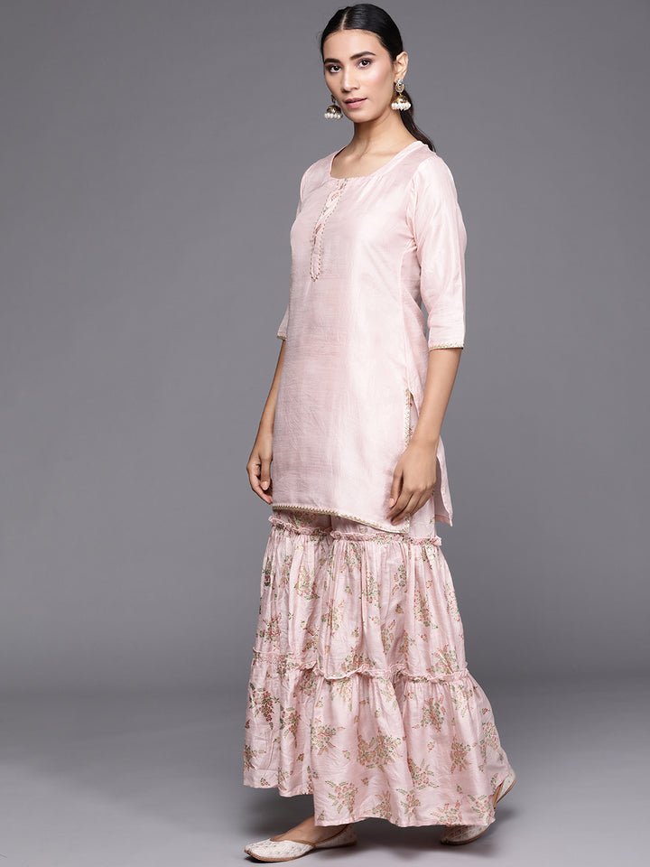 Solid Pink Silk Blend Suit Set - DWEEP SARA