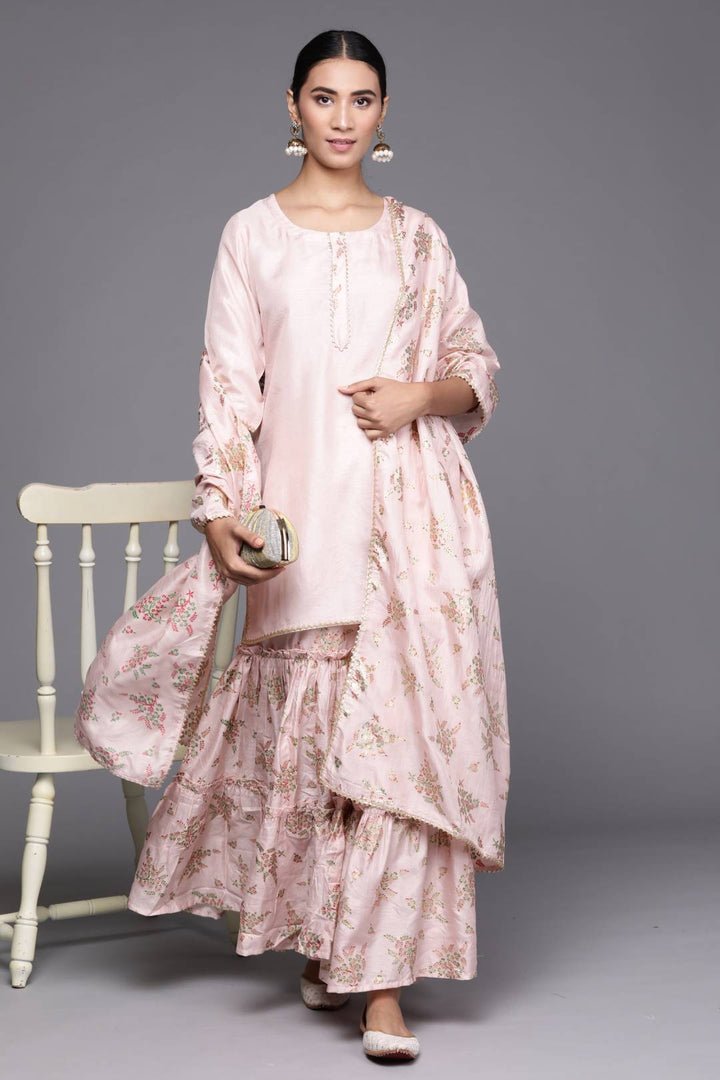 Solid Pink Silk Blend Suit Set - DWEEP SARA