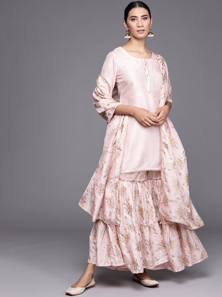 Solid Pink Silk Blend Suit Set - DWEEP SARA