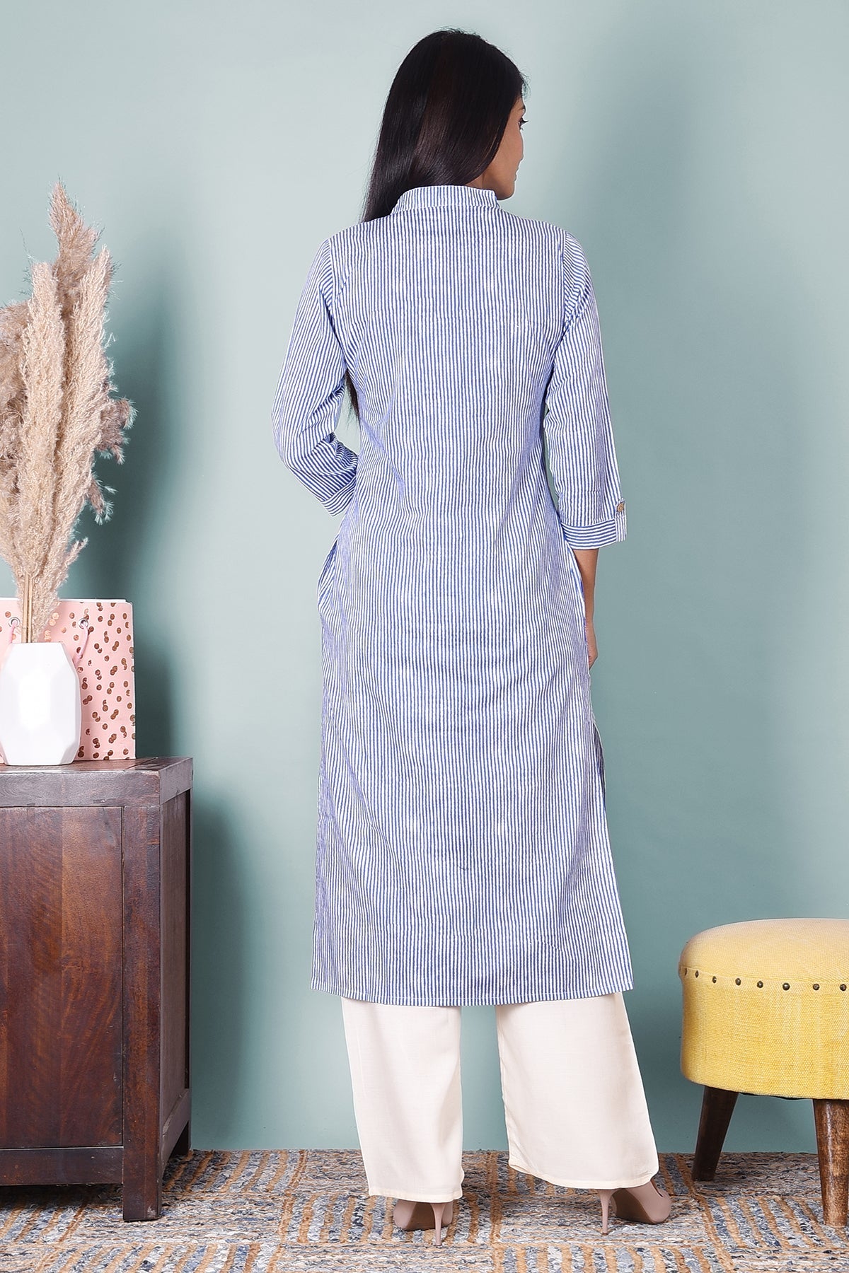 Striped A - Line Cotton Kurta With Pockets - DWEEP SARA