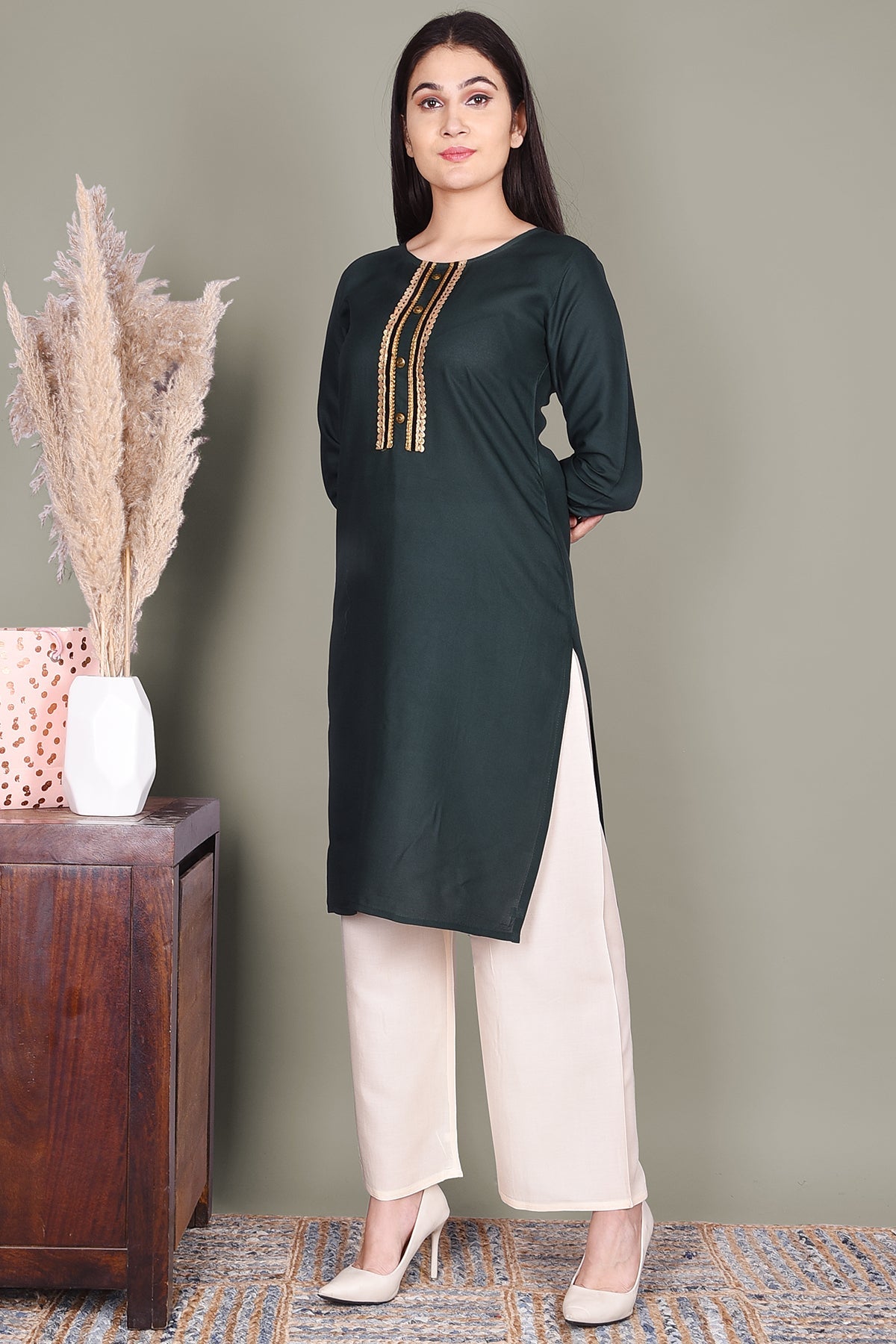 Teal Green Solid Rayon Kurta - DWEEP SARA