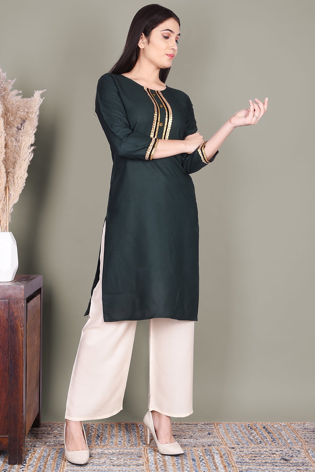 Teal Green Solid Rayon Kurta - DWEEP SARA