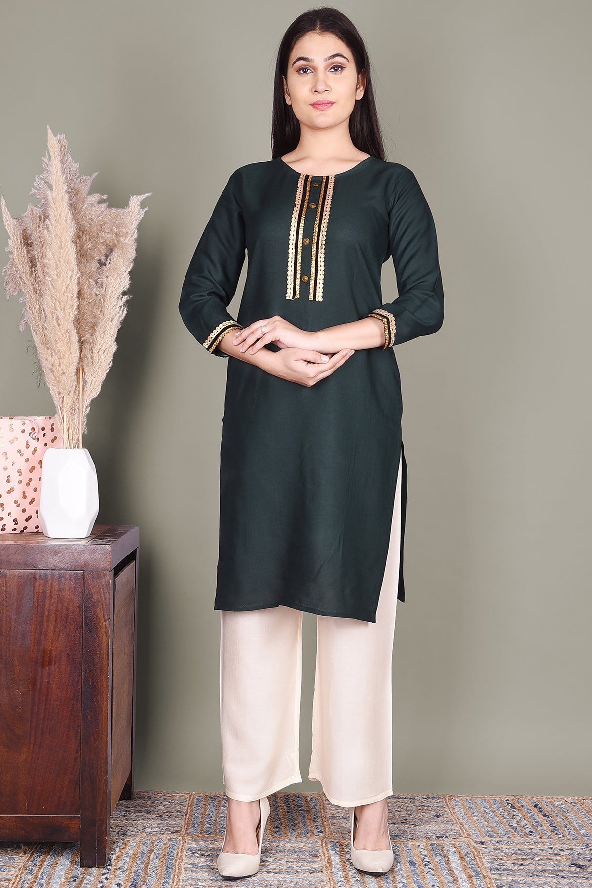 Teal Green Solid Rayon Kurta - DWEEP SARA