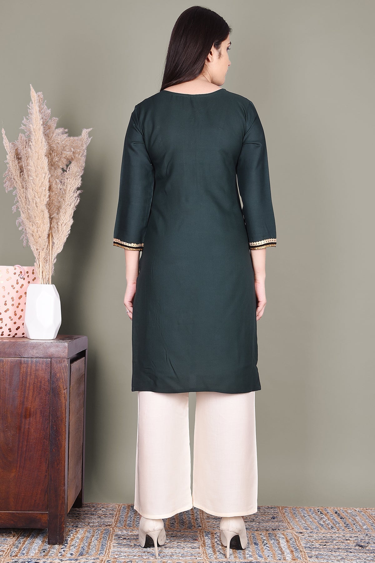 Teal Green Solid Rayon Kurta - DWEEP SARA