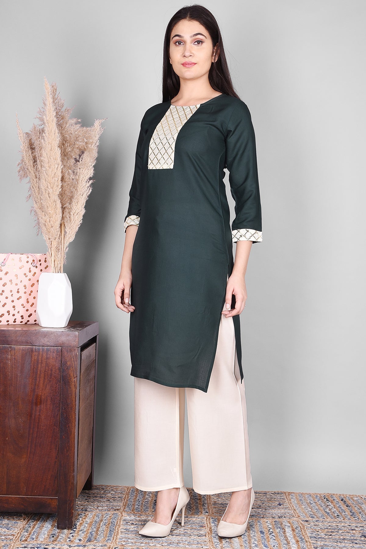 Teal Green Solid Rayon Straight - Fit Kurta - DWEEP SARA