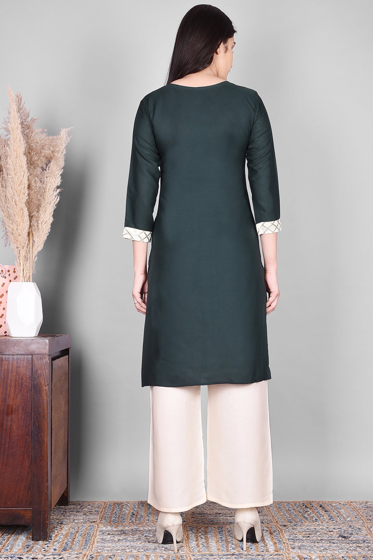 Teal Green Solid Rayon Straight - Fit Kurta - DWEEP SARA