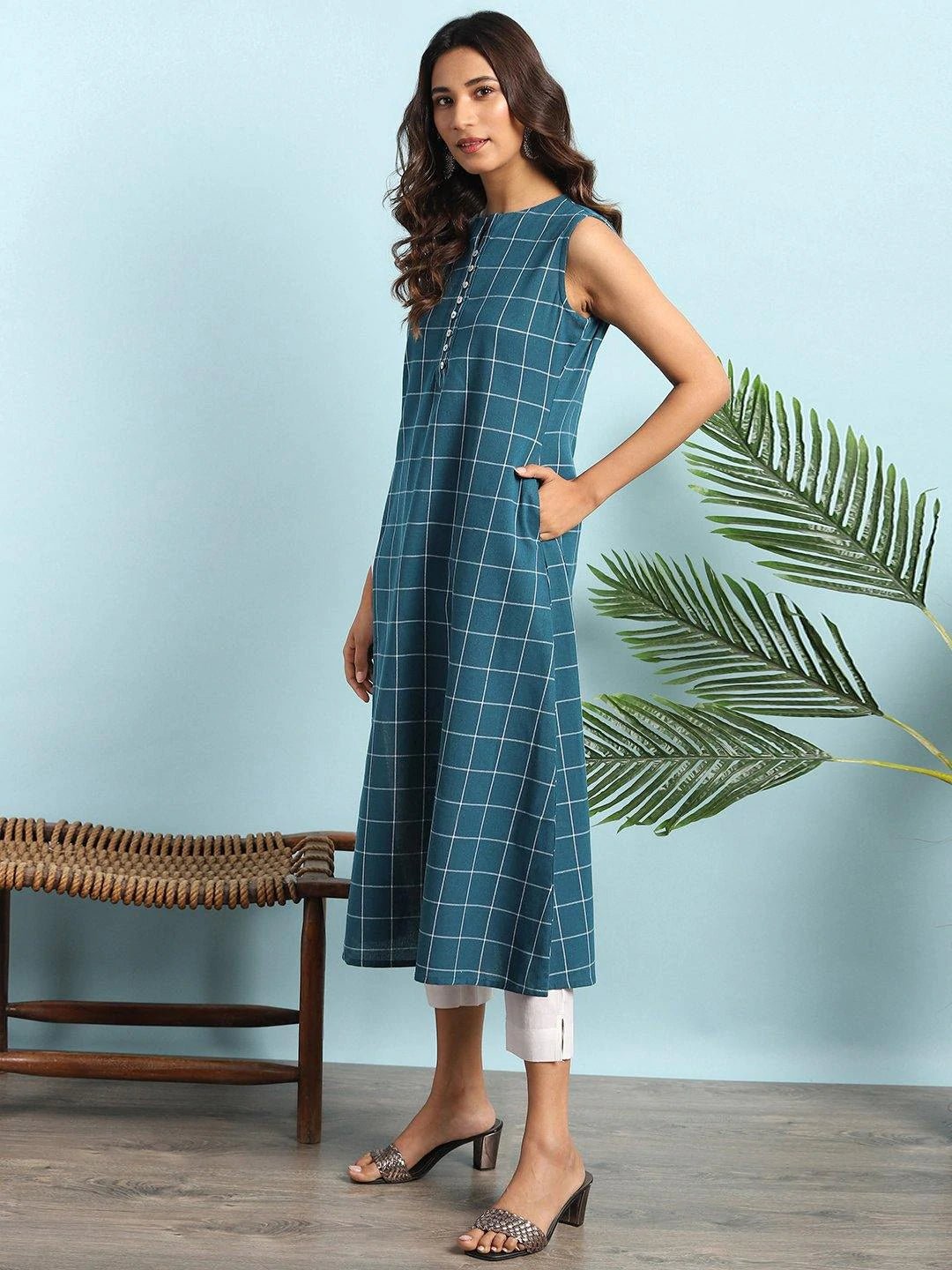 Teal Kurta with Pocket - DWEEP SARA