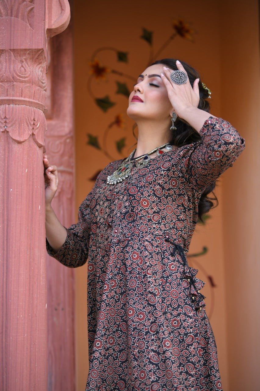 Traditional & Classy Ajrak Print Rayon Dress - DWEEP SARA