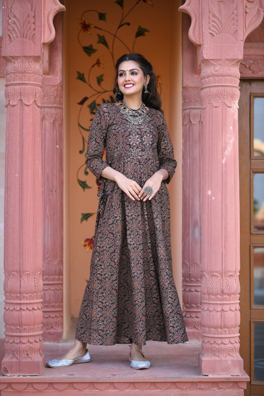 Traditional & Classy Ajrak Print Rayon Dress - DWEEP SARA