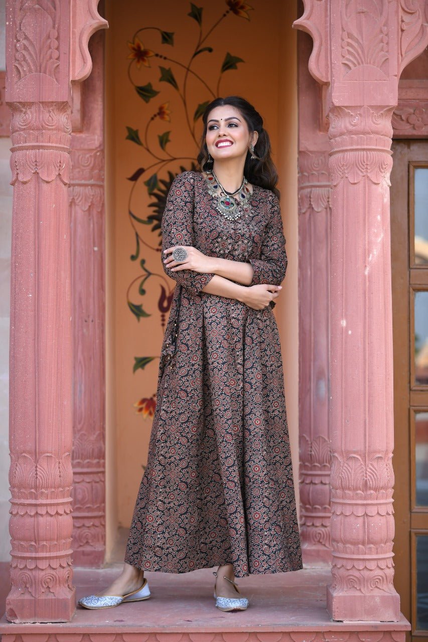 Traditional & Classy Ajrak Print Rayon Dress - DWEEP SARA