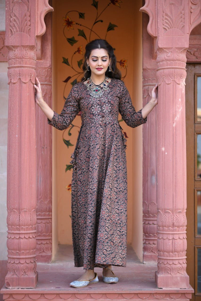 Traditional & Classy Ajrak Print Rayon Dress - DWEEP SARA