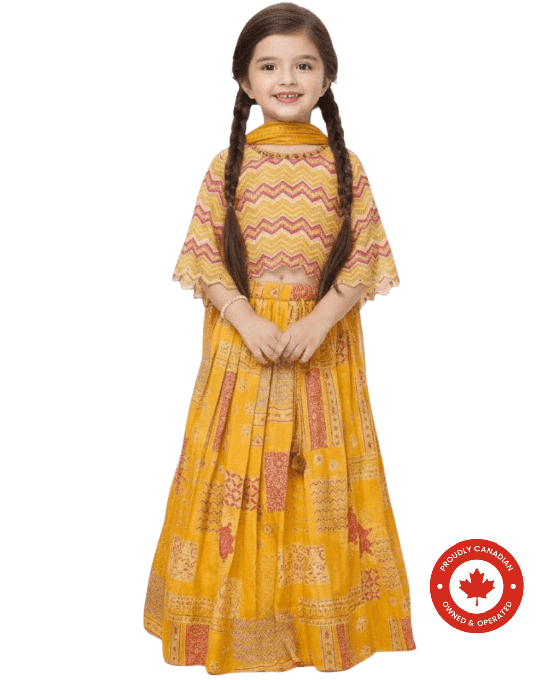 Traditional Yellow Printed Embroidered Lehenga Set for Girls - DWEEP SARA