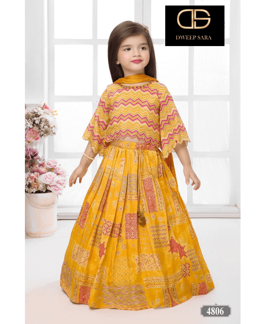 Traditional Yellow Printed Embroidered Lehenga Set for Girls – Dweep Sara 4806 - DWEEP SARA