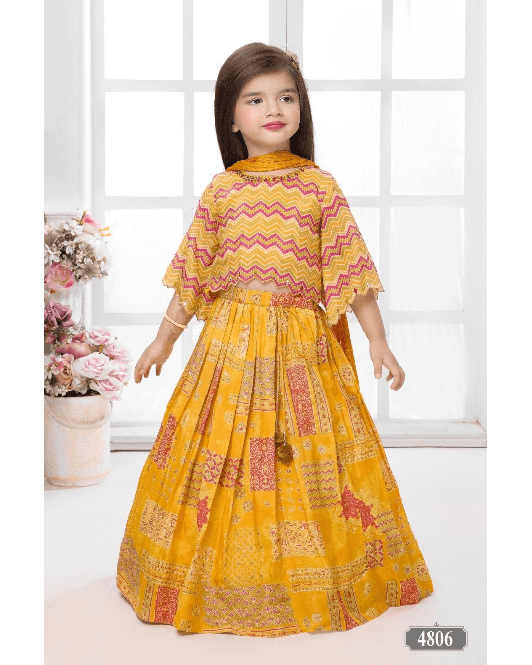 Traditional Yellow Printed Embroidered Lehenga Set for Girls – Dweep Sara 4806 - DWEEP SARA