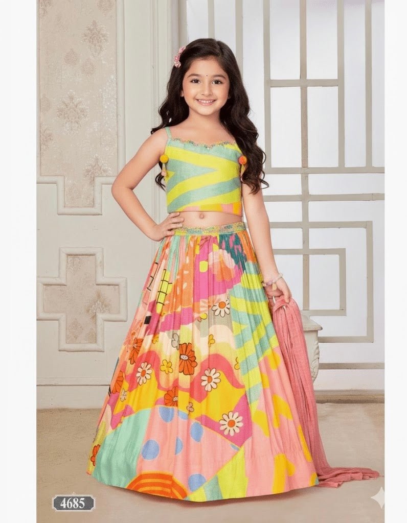 Trendy Multicolor Crop Top & Skirt Lehenga Set for Girls – Festive & Party Wear 4685 - DWEEP SARA