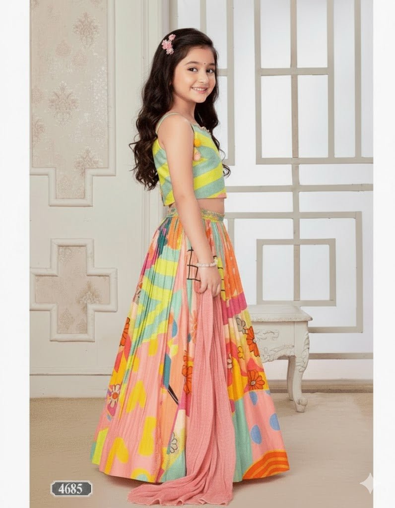 Trendy Multicolor Crop Top & Skirt Lehenga Set for Girls – Festive & Party Wear 4685 - DWEEP SARA