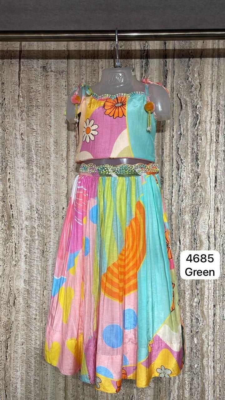 Trendy Multicolor Crop Top & Skirt Lehenga Set for Girls – Festive & Party Wear 4685 - DWEEP SARA