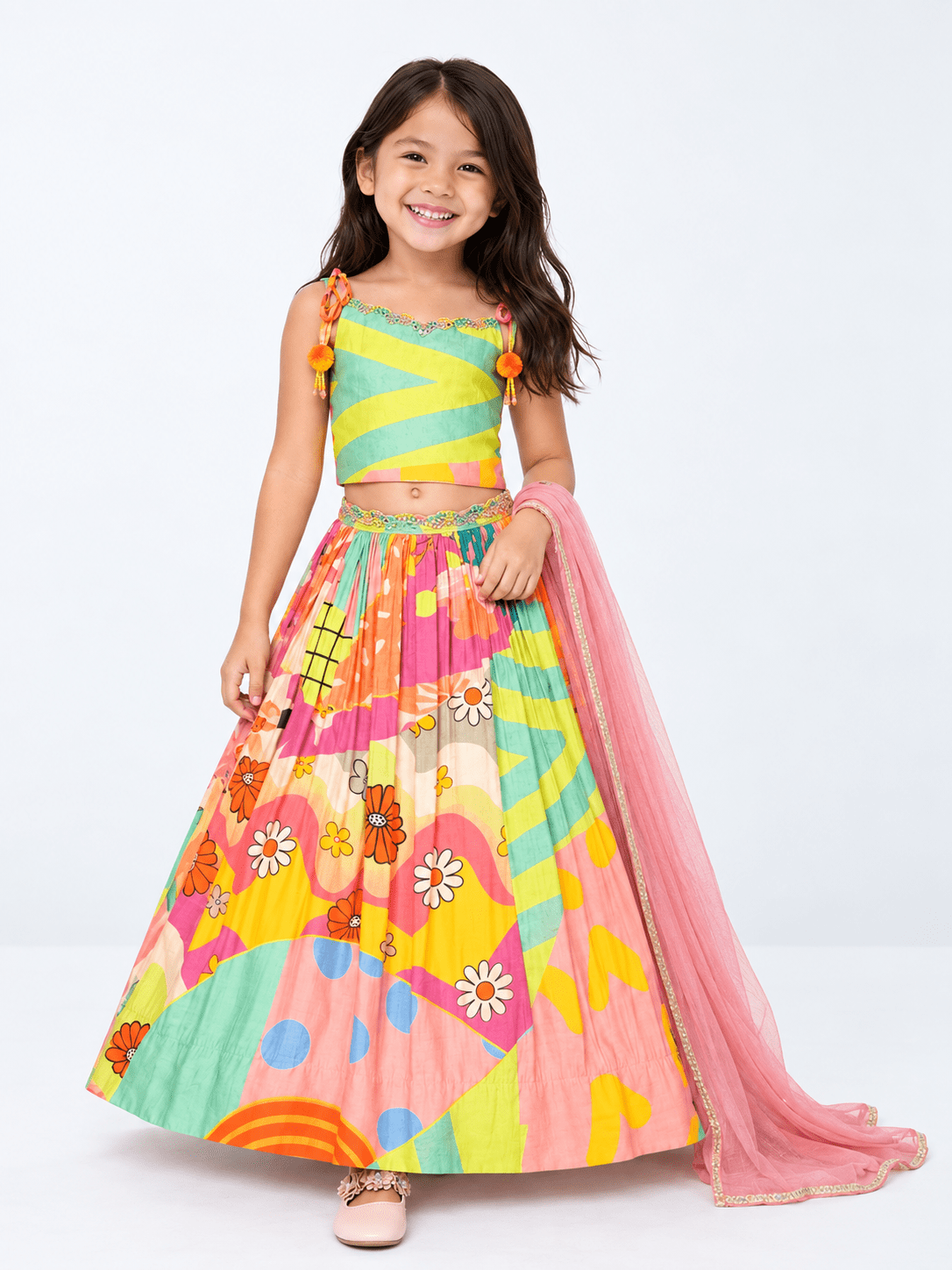 Trendy Multicolor Crop Top & Skirt Lehenga Set for Girls – Festive & Party Wear 4685 - DWEEP SARA