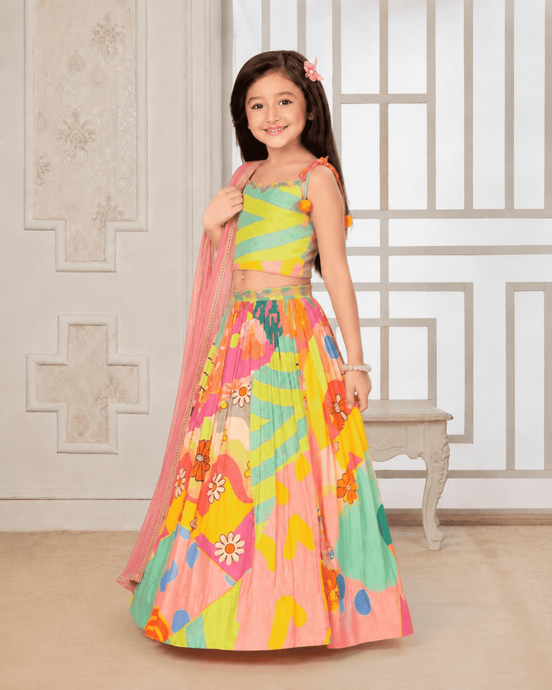 Trendy Multicolor Crop Top & Skirt Lehenga Set for Girls – Festive & Party Wear 4685 - DWEEP SARA