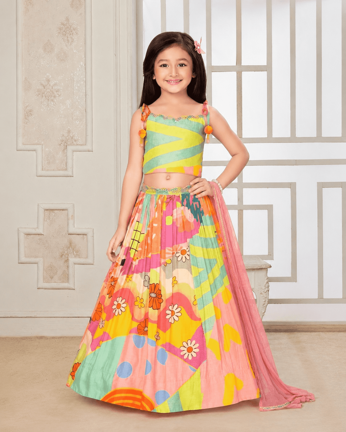 Trendy Multicolor Crop Top & Skirt Lehenga Set for Girls – Festive & Party Wear 4685 - DWEEP SARA