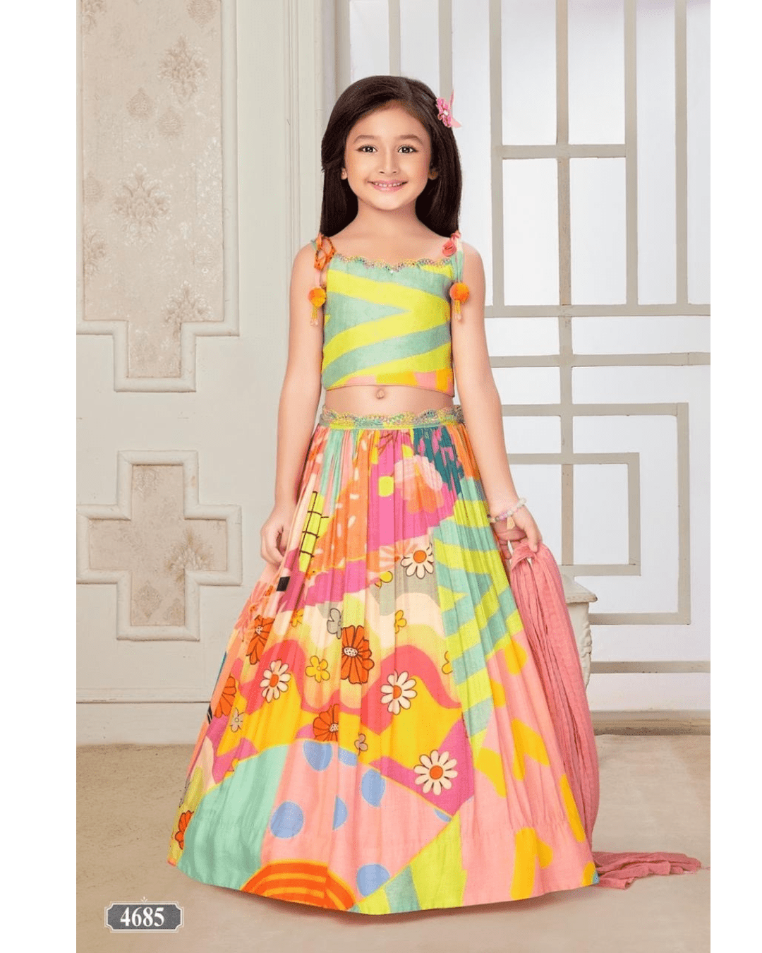 Trendy Multicolor Crop Top & Skirt Lehenga Set for Girls – Festive & Party Wear 4685 - DWEEP SARA