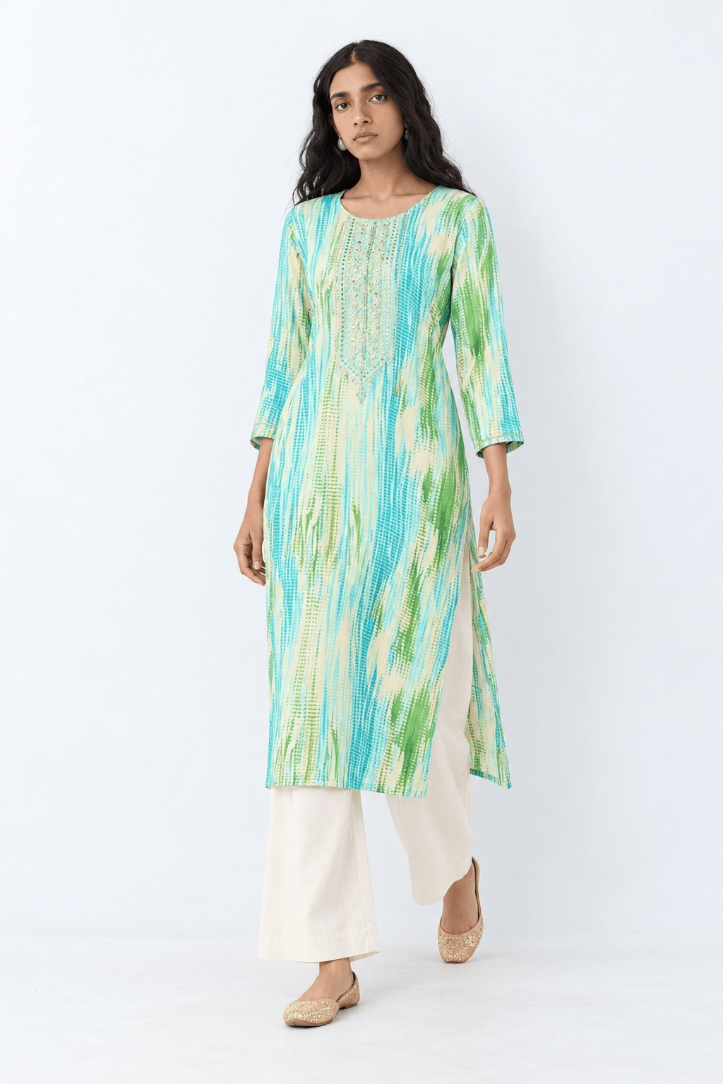 Turquoise Blue Viscose Rayon Straight Kurta - DWEEP SARA