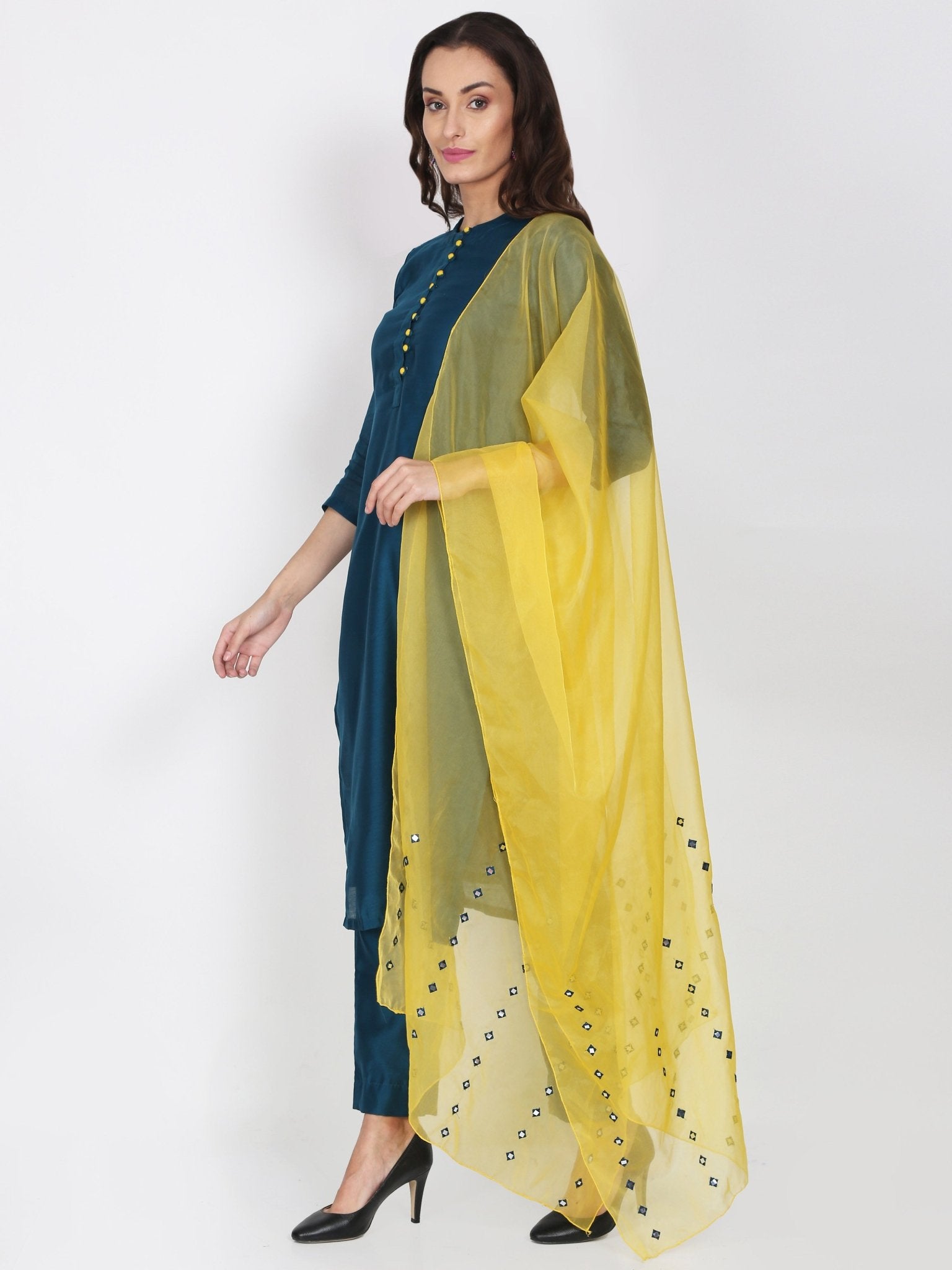 TURQUOISE CHANDERI SUIT SET - DWEEP SARA