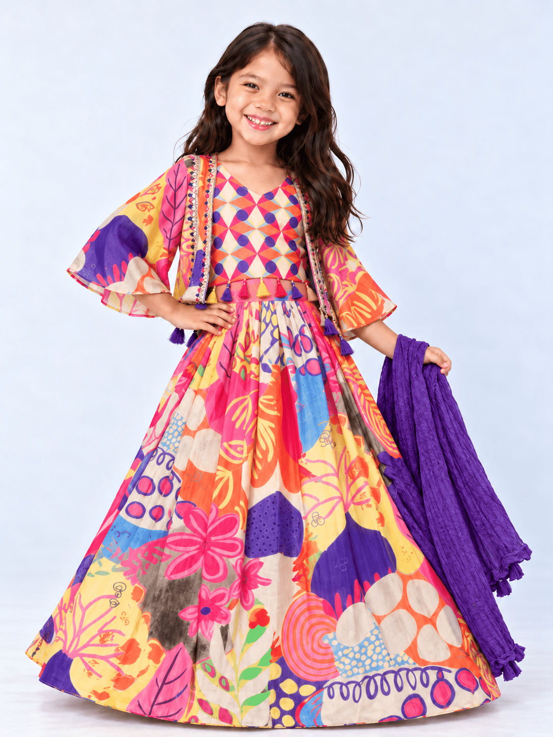 Vibrant Multicolor Printed Embroidered Ethnic Lehenga for Girls - DWEEP SARA