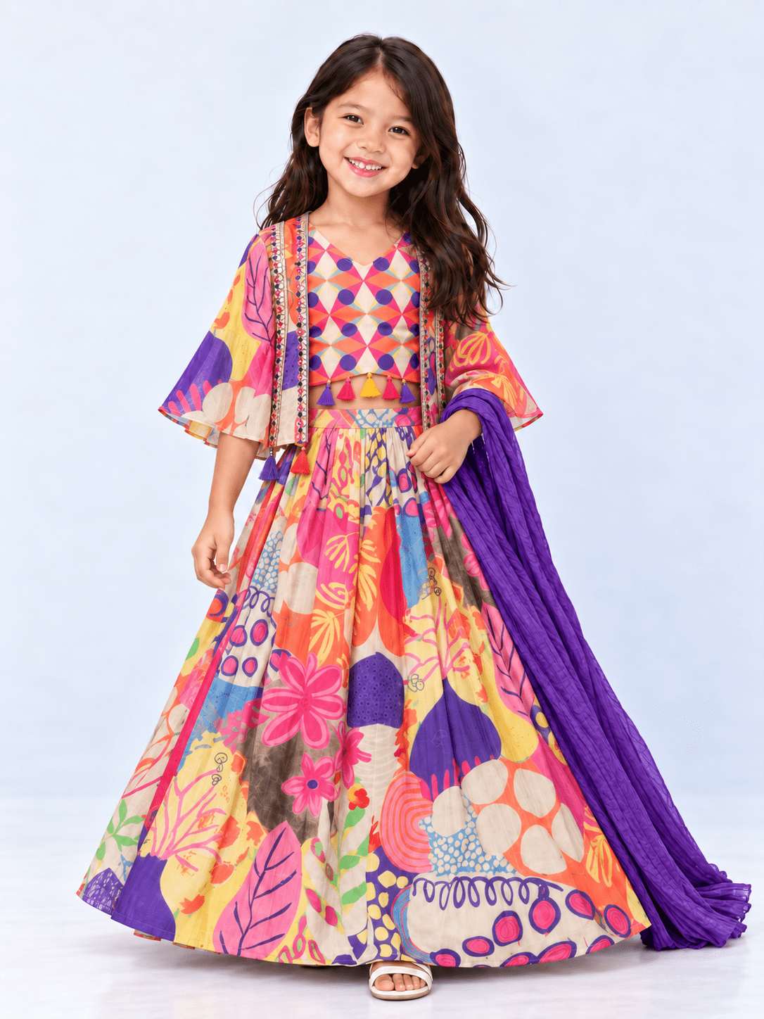 Vibrant Multicolor Printed Embroidered Ethnic Lehenga for Girls - DWEEP SARA