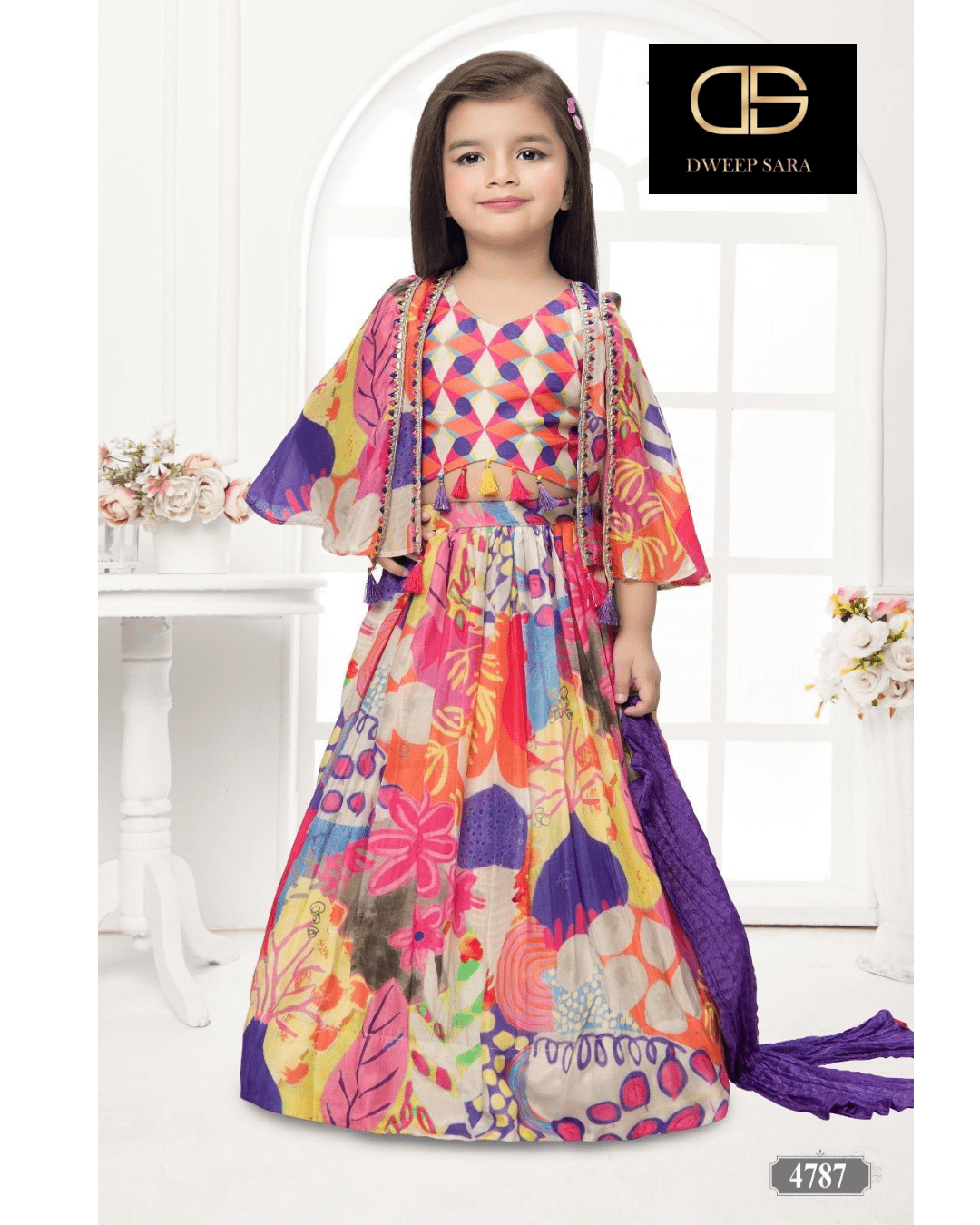 Vibrant Multicolor Printed Embroidered Ethnic Lehenga for Girls – Dweep Sara 4787 - DWEEP SARA