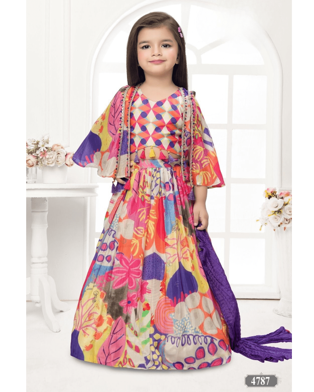 Vibrant Multicolor Printed Embroidered Ethnic Lehenga for Girls – Dweep Sara 4787 - DWEEP SARA