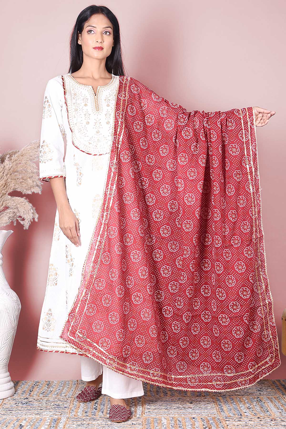 White & Gold Cotton Printed Suit Set - DWEEP SARA