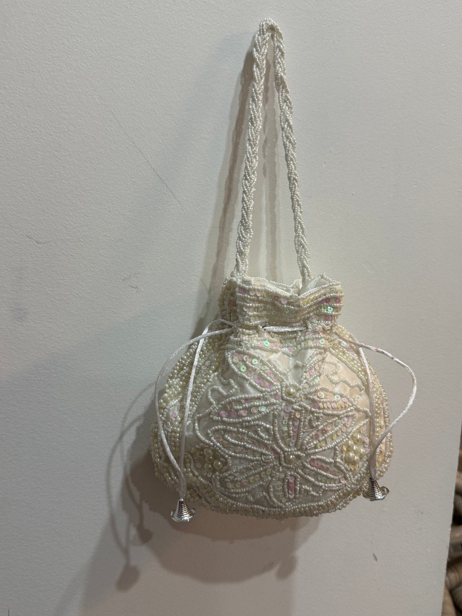 White heavy embroidery Potli Wedding Gift for Women - DWEEP SARA