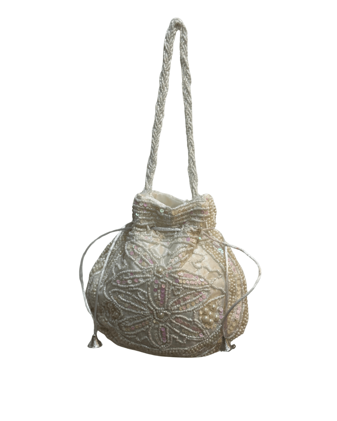 White heavy embroidery Potli Wedding Gift for Women - DWEEP SARA