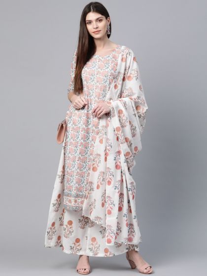 White Kurta Palazzo Set With Dupatta - DWEEP SARA