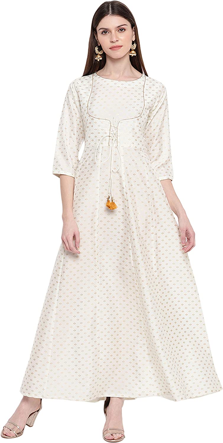 White Poly Silk Gold Print Dress - DWEEP SARA