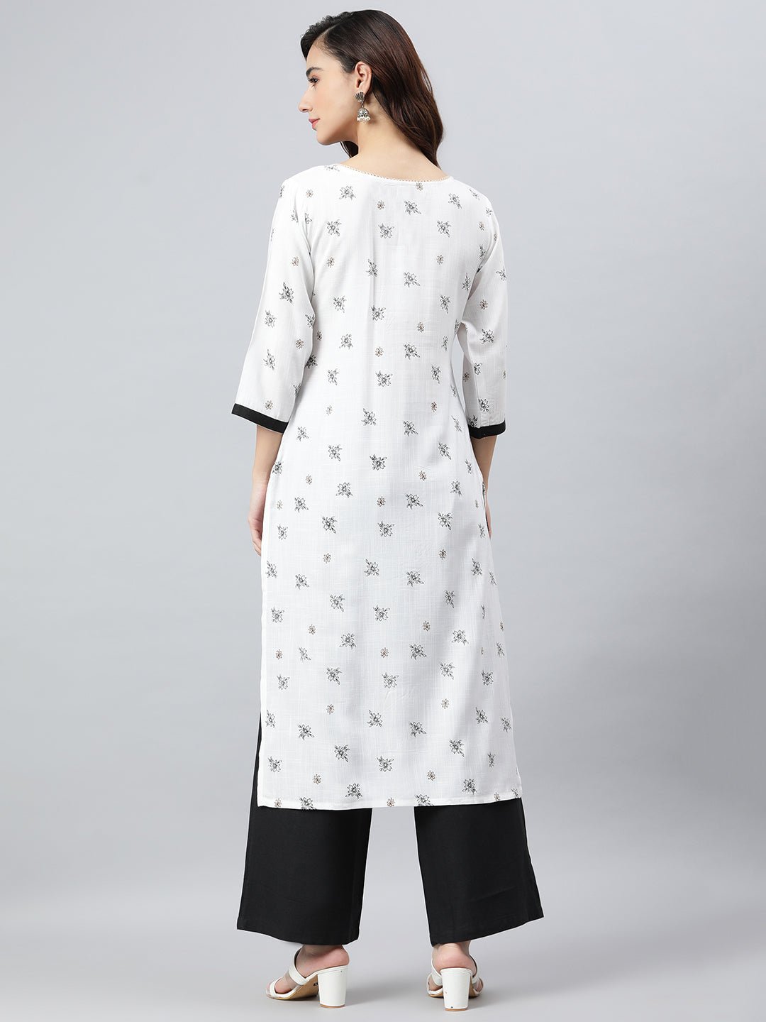 White Rayon Slub Kurta Palazzo Set - DWEEP SARA