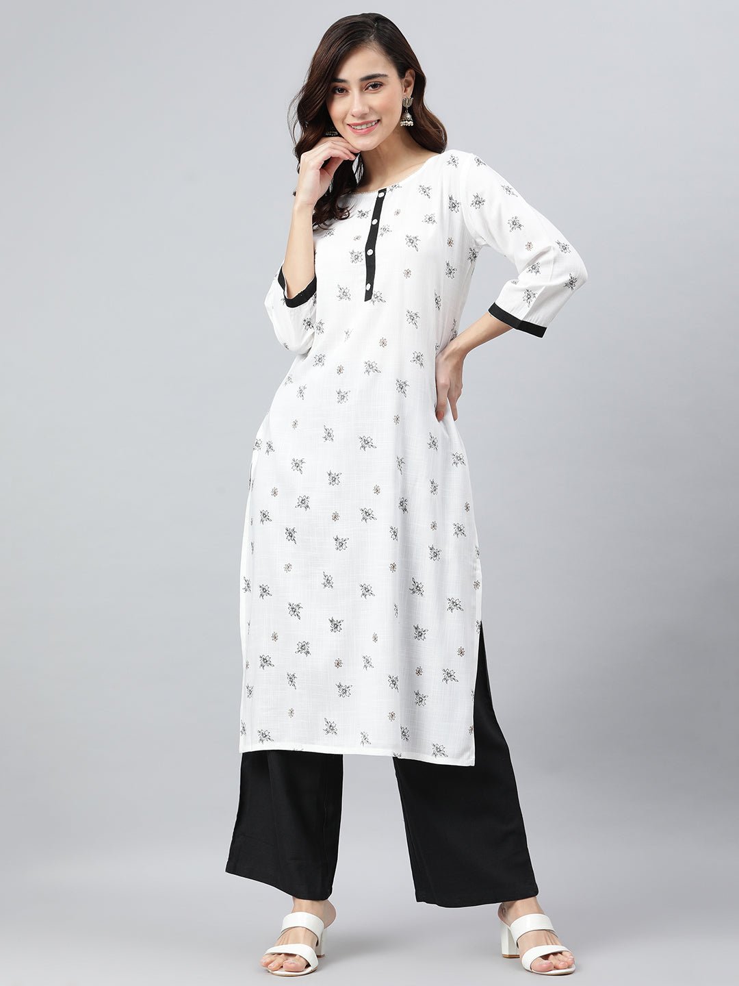 White Rayon Slub Kurta Palazzo Set - DWEEP SARA