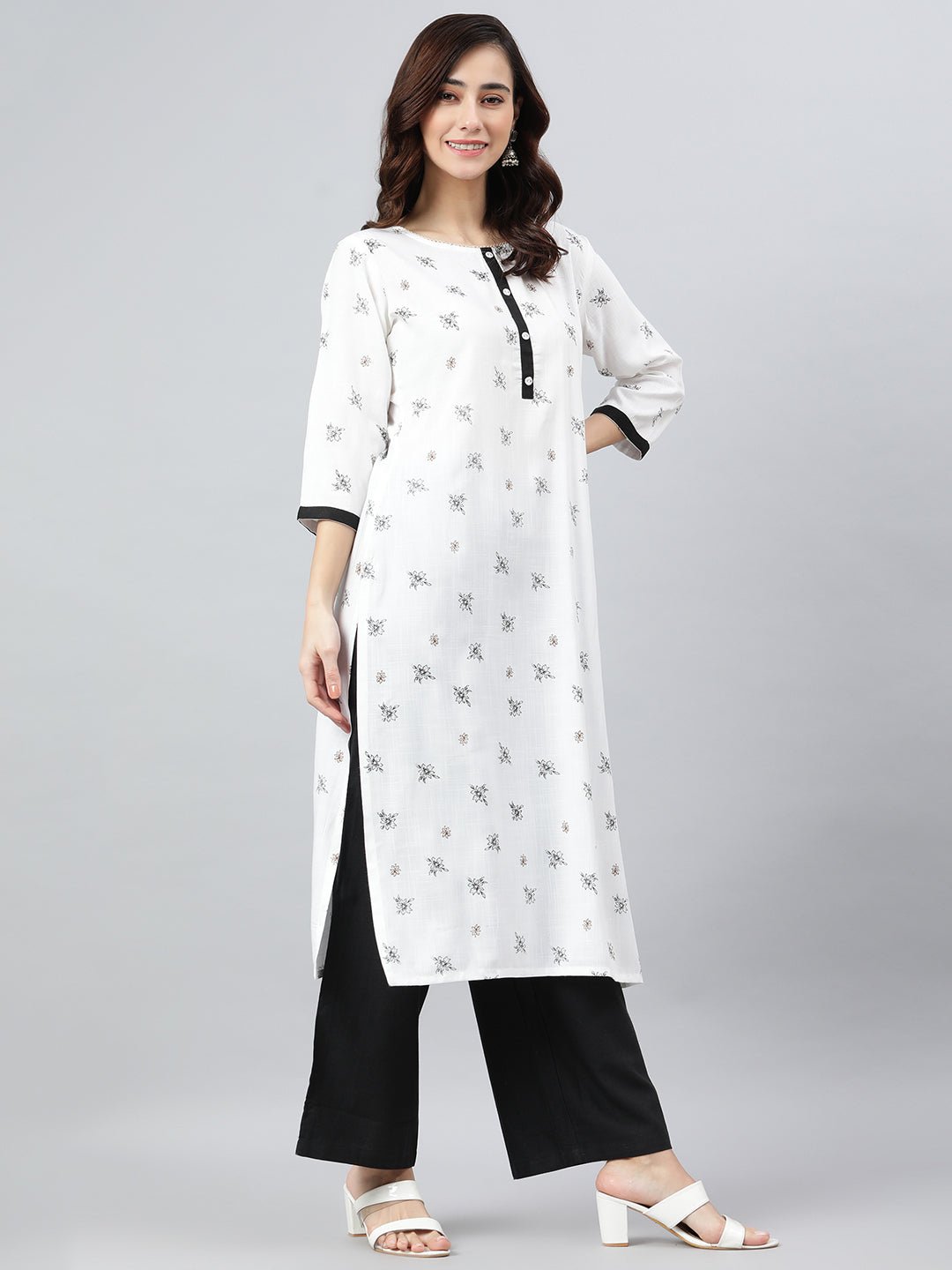 White Rayon Slub Kurta Palazzo Set - DWEEP SARA